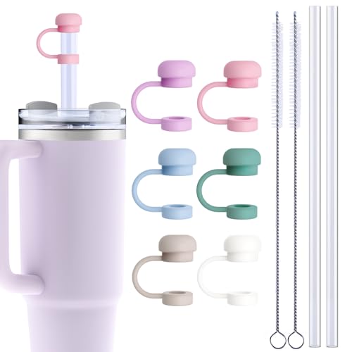 6Pcs Straw Topper Cap for Stanley Tumbler 40-20 oz, 0.4in 10mm Soft Silicone Straw Covers for Stanley Cup Accessories, Dust-proof and Leak-proof Reusable Drinking Straw Tips Lids
