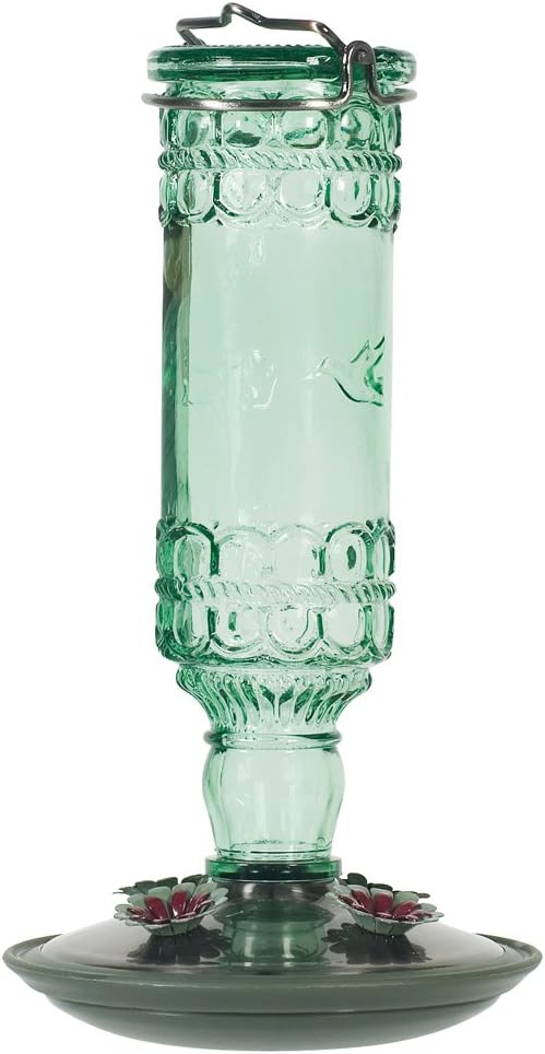 Antique Glass Bottle Hummingbird Feeder - Outdoor Garden Décor - 10 Oz