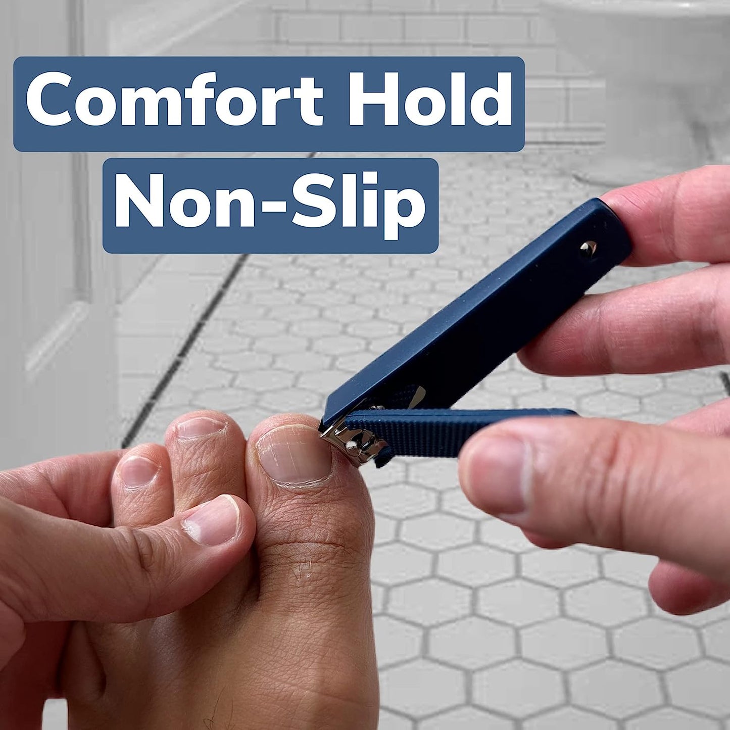 1 Comfort Hold Navy Large Nail Clippers Non-Slip Sure Grip Clipping Removable Catcher Toenails Fingernails Cutter Sharp Trimmer Stainless Steel Men Women Arthritis Unsteady Hands
