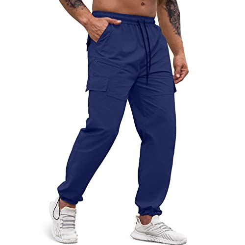 Men's Workout Cargo Pants Elastic Waist Joggers Hiking Outdoor Athletic Sweatpants Casual Long Trousers with Pockets