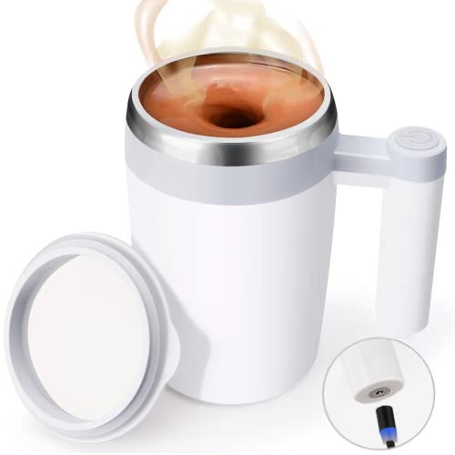 Self Stirring Mug,Rechargeable Auto Magnetic Coffee Mug with 2Pc Stir Bar,Waterproof Automatic Mixing Cup for Milk/Cocoa at Office/Kitchen/Travel 14oz Best Gift