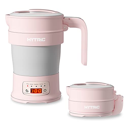 Travel Electric Kettle, 700ML Foldable Small Electric Kettle BPA-Free, Portable Electric Kettle with Multifunctional Panel, Collapsible Hot Water Kettle with Keep Warm & Delay Start, 110V Pink