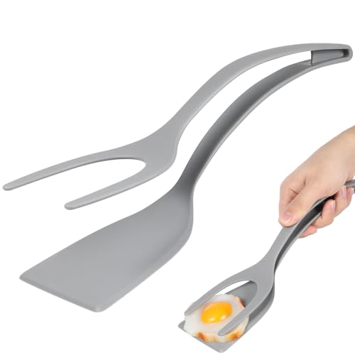 Alipis 2 in 1 Grip and Flip Spatula Tongs Egg Flipper Tong Pancake Fish French Toast Omelet Making for Home Kitchen Cooking Tool Black