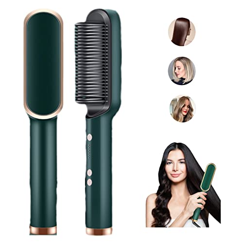 2023 New Negative Ion Hair Straightener Styling Comb with 5 Temp, 2 in 1 Hair Straightener Brush and Curler, Portable Electric Straightening Comb Heated Hair Brush 10s Fast Heating Anti-Scald (Black)