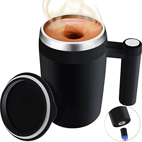 Self Stirring Mug,Rechargeable Auto Magnetic Coffee Mug with 2Pc Stir Bar,Waterproof Automatic Mixing Cup for Milk/Cocoa at Office/Kitchen/Travel 14oz Best Gift