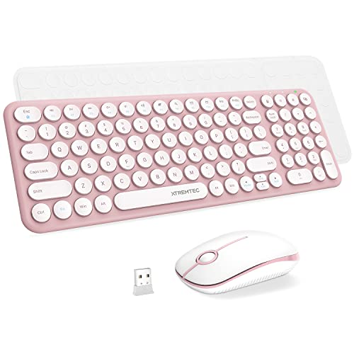 Wireless Keyboard and Mouse, XTREMTEC 2.4G Full Size Wireless Keyboard Mouse Combo - Ultra Slim Silent Cute Computer Keyboard with USB Receiver for Windows, OS, PC, Desktop, Mac, Tablet (Wine Red)
