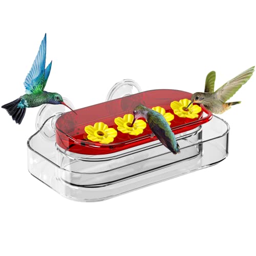 2 Pack Window Hummingbird Feeder, Strong Suction Cup Hummingbird Feeder with 4 Feeding Ports, Easy to Clean and Refill Plastic Humming Bird Feeder, 10oz