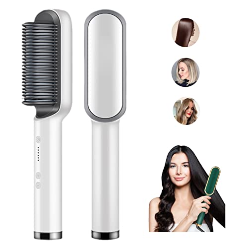 2023 New Negative Ion Hair Straightener Styling Comb with 5 Temp, 2 in 1 Hair Straightener Brush and Curler, Portable Electric Straightening Comb Heated Hair Brush 10s Fast Heating Anti-Scald (Black)