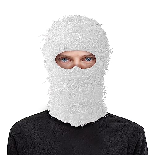 Distressed Knitted Balaclava Full Face Ski Windproof Neck Warmer for Men Women, One Size Fits All Black