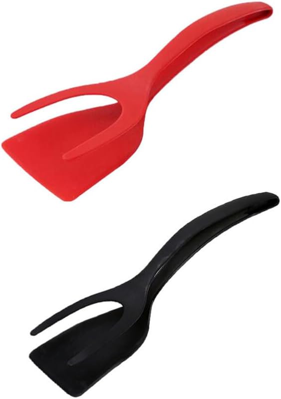 Alipis 2 in 1 Grip and Flip Spatula Tongs Egg Flipper Tong Pancake Fish French Toast Omelet Making for Home Kitchen Cooking Tool Black