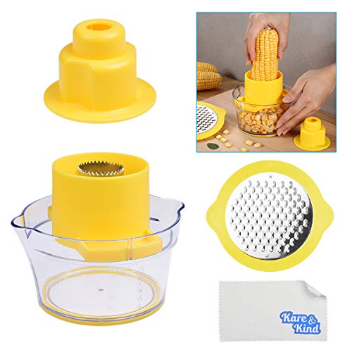 Corn Stripper / Potato Peeler and Fruit / Vegetable / Chocolate Grater with Measuring Bowl - Space Saving Design - Non Slip Silicone Bottom - Dishwasher Safe - No Electricity, No Noise