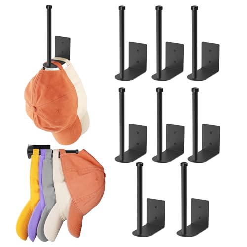 2 Pack Hat Racks for Baseball Caps, Stainless Steel Hat Organizer for Baseball Cap, Hat Holder Storage Organizer, Hat Hanger Strong Adhesive/Wall Drilled for Door,Bedroom,Closet(Black 6 in)