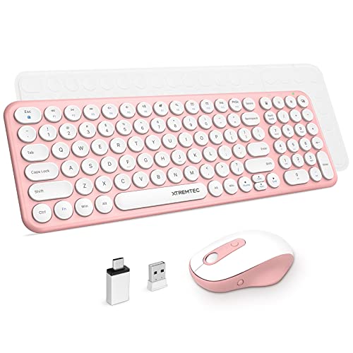 Wireless Keyboard and Mouse, XTREMTEC 2.4G Full Size Wireless Keyboard Mouse Combo - Ultra Slim Silent Cute Computer Keyboard with USB Receiver for Windows, OS, PC, Desktop, Mac, Tablet (Wine Red)