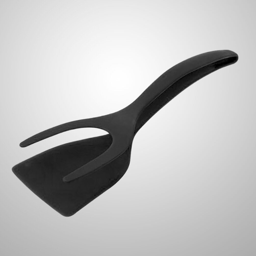 Alipis 2 in 1 Grip and Flip Spatula Tongs Egg Flipper Tong Pancake Fish French Toast Omelet Making for Home Kitchen Cooking Tool Black