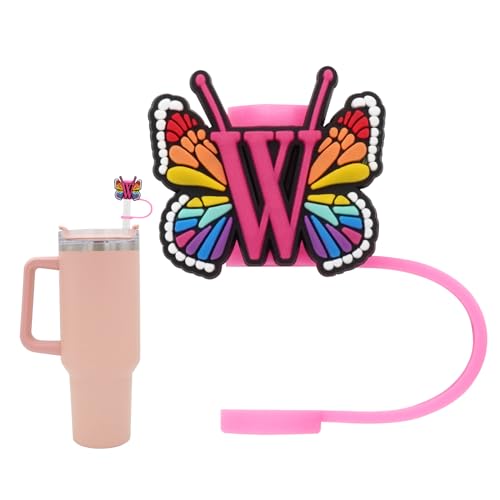 Silicone Straw Cover for Stanley Cup, Initial Letter Straw Cover, Beautiful Butterfly Style, Compatible with Stanley 40&30 Oz Tumbler (O)