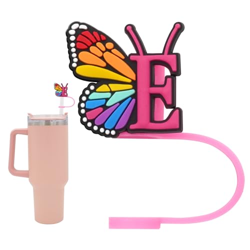 Silicone Straw Cover for Stanley Cup, Initial Letter Straw Cover, Beautiful Butterfly Style, Compatible with Stanley 40&30 Oz Tumbler (O)