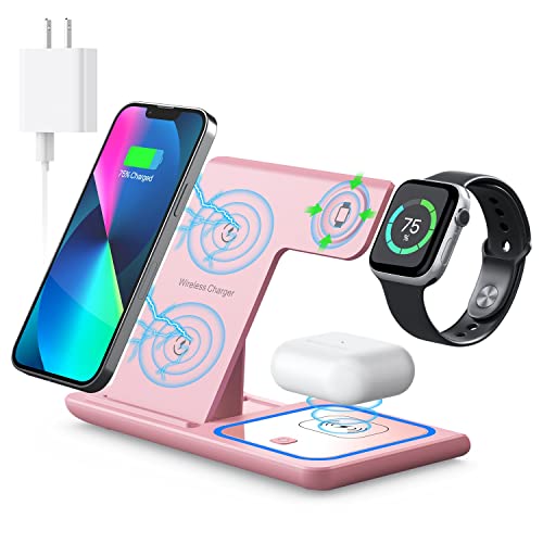 Wireless Charger, 3 in 1 Wireless Charging Station, Fast Wireless Charger Stand for iPhone 14/13/12/11/Pro/Max/XS/XR/X/8/Plus, for Apple Watch 8/7/6/5/4/3/2/SE, for AirPods 3/2/Pro(Black)