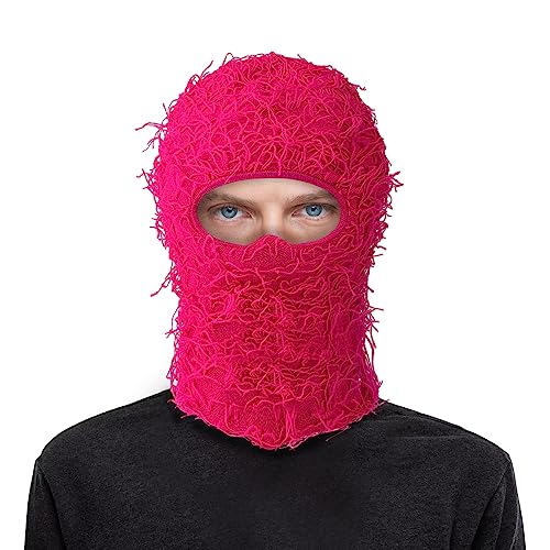 Distressed Knitted Balaclava Full Face Ski Windproof Neck Warmer for Men Women, One Size Fits All Black
