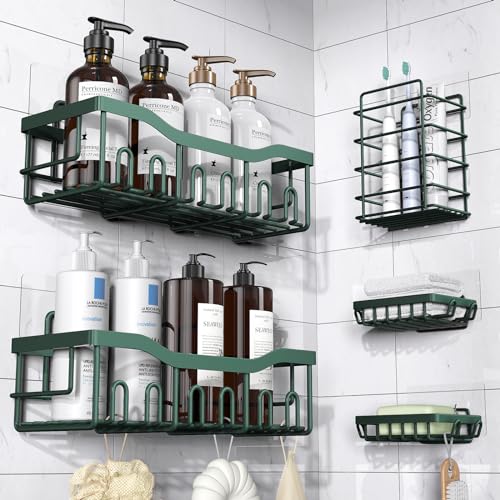 Adhesive Shower Caddy, 5 Pack Rustproof Stainless Steel Bath Organizers With Large Capacity, No Drilling Shelves for Bathroom Storage & Home Decor