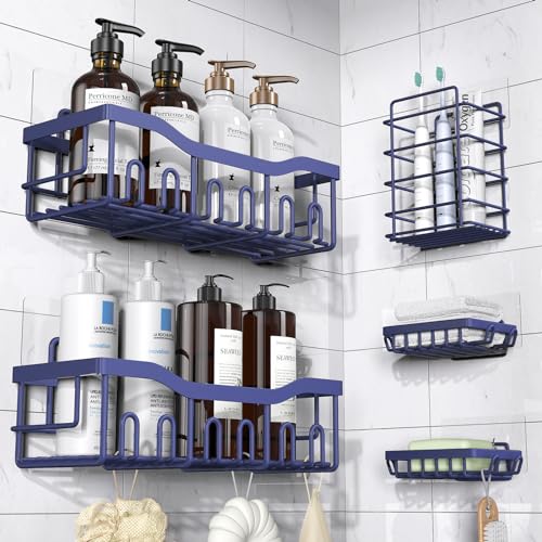 Adhesive Shower Caddy, 5 Pack Rustproof Stainless Steel Bath Organizers With Large Capacity, No Drilling Shelves for Bathroom Storage & Home Decor