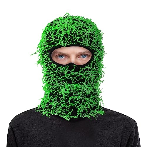 Distressed Knitted Balaclava Full Face Ski Windproof Neck Warmer for Men Women, One Size Fits All Black