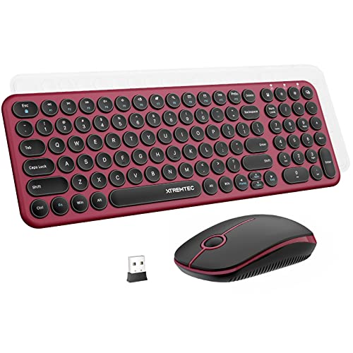 Wireless Keyboard and Mouse, XTREMTEC 2.4G Full Size Wireless Keyboard Mouse Combo - Ultra Slim Silent Cute Computer Keyboard with USB Receiver for Windows, OS, PC, Desktop, Mac, Tablet (Wine Red)
