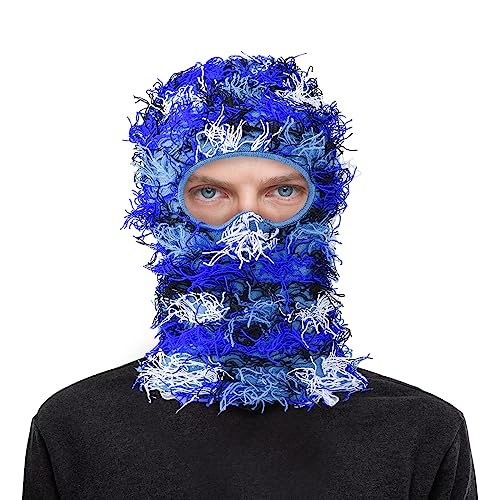 Distressed Knitted Balaclava Full Face Ski Windproof Neck Warmer for Men Women, One Size Fits All Black