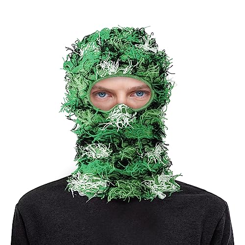 Distressed Knitted Balaclava Full Face Ski Windproof Neck Warmer for Men Women, One Size Fits All Black