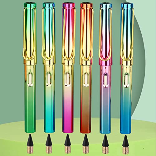 6 Sets Everlasting Pencil, Infinity Inkless Pencil with Eraser, Magic Cute Forever Pencil for Kids Writing, Sketching, Drawing, (6 Pencils + 6 Erasers + 6 Replacement Pen Tips)