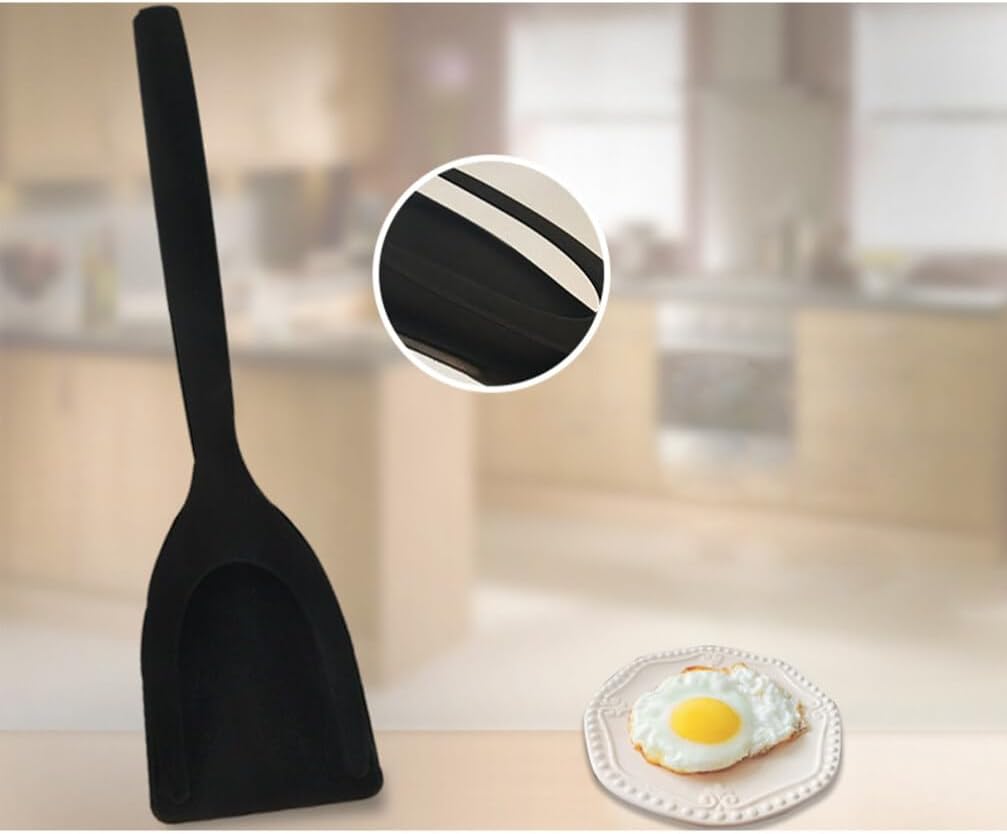 Alipis 2 in 1 Grip and Flip Spatula Tongs Egg Flipper Tong Pancake Fish French Toast Omelet Making for Home Kitchen Cooking Tool Black