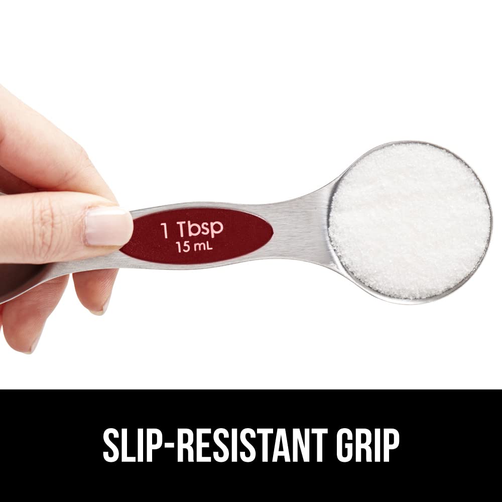 8 Piece BPA Free Magnetic Nesting Stainless Steel Measuring Spoon Set with Leveler, Dual Sided for Liquid and Dry Ingredients, Cream and Sugar Kitchen Spoons, Baking, Cooking, Black