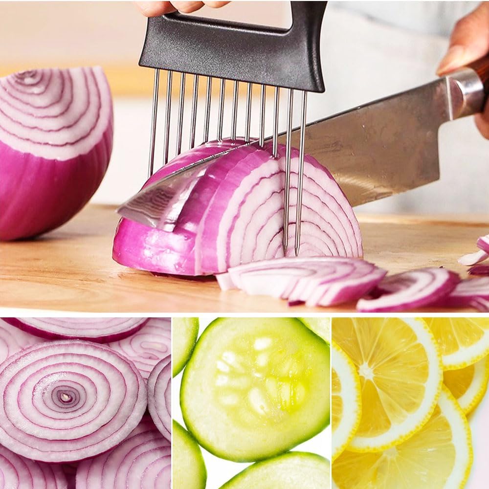 Stainless Steel Onion Slice Holder, 2024 Premium Fruit Egg Slicer Onion Pin Slicer Loose Meat Pin, Multifunctional Slice Fixing Artifact Kitchen Gadgets for Lemon Potato (2)