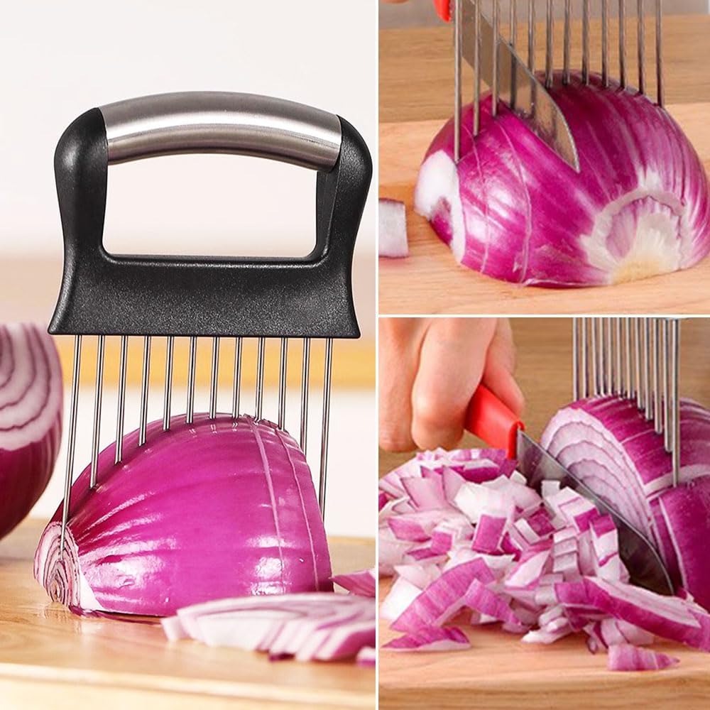 Stainless Steel Onion Slice Holder, 2024 Premium Fruit Egg Slicer Onion Pin Slicer Loose Meat Pin, Multifunctional Slice Fixing Artifact Kitchen Gadgets for Lemon Potato (2)