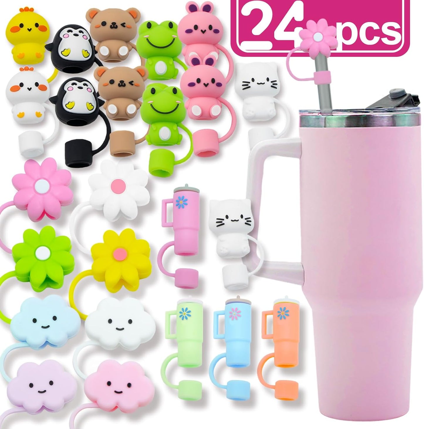 Straw Cover Cap for Stanley Cup,Silicone Straw Topper Compatible with 30&40 Oz Tumbler,Soft Silicone Straw Lid for 10mm Straws - Valentine's Day Gift