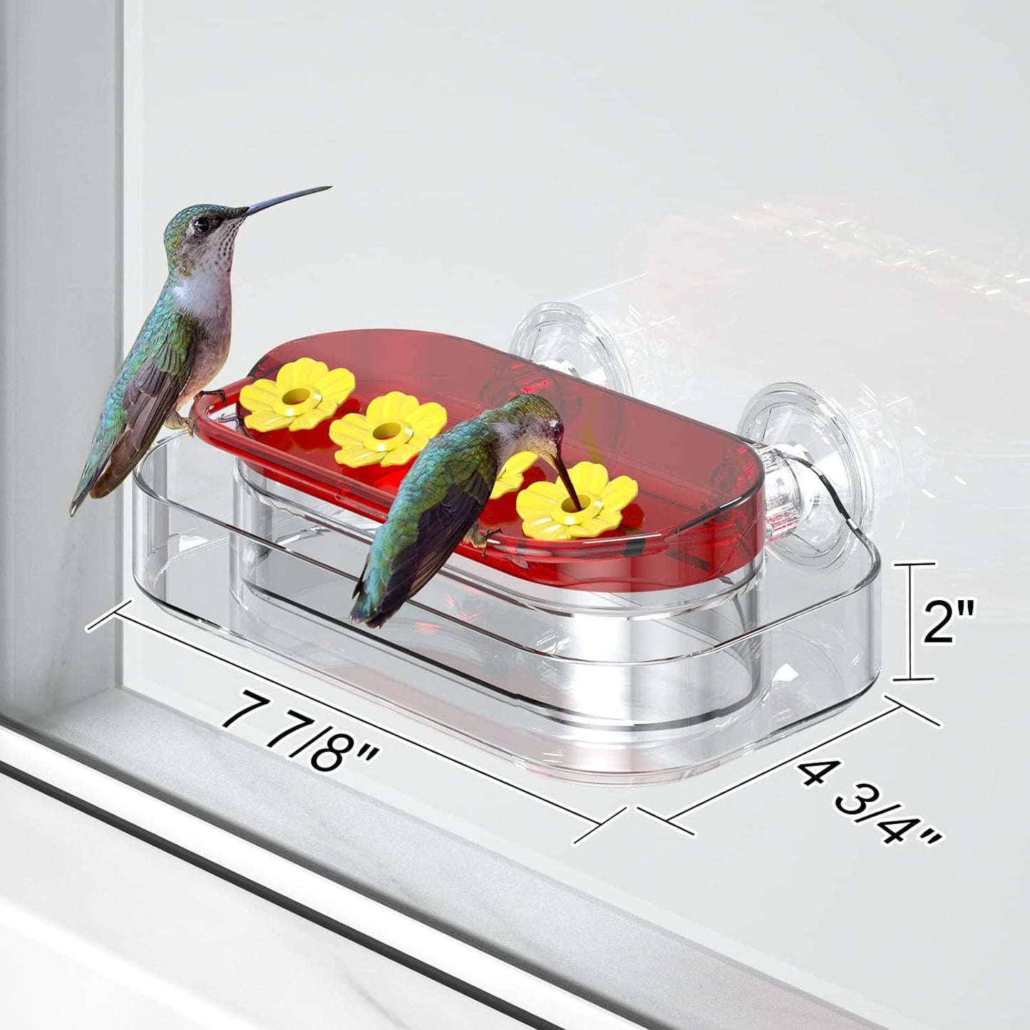 2 Pack Window Hummingbird Feeder, Strong Suction Cup Hummingbird Feeder with 4 Feeding Ports, Easy to Clean and Refill Plastic Humming Bird Feeder, 10oz