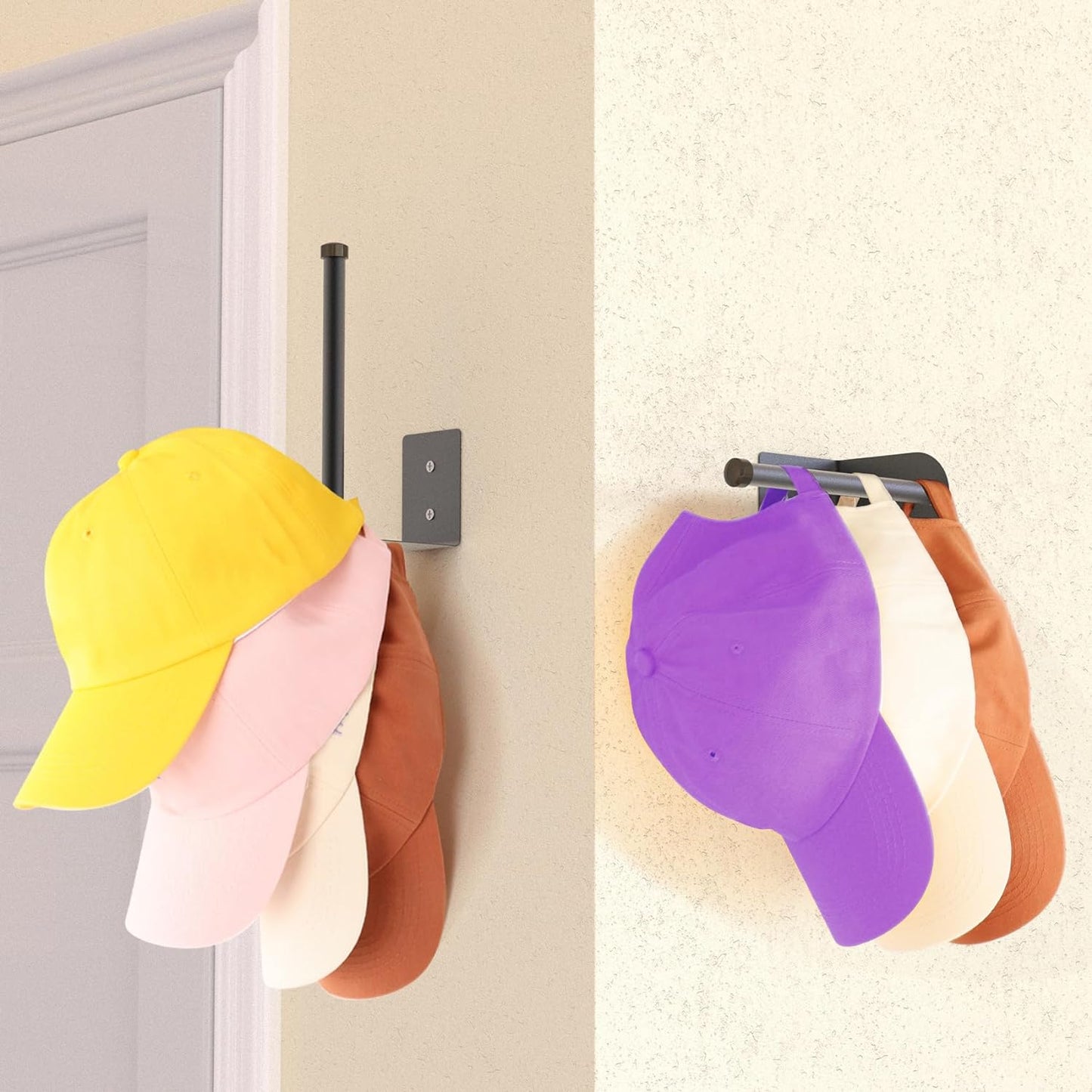 2 Pack Hat Racks for Baseball Caps, Stainless Steel Hat Organizer for Baseball Cap, Hat Holder Storage Organizer, Hat Hanger Strong Adhesive/Wall Drilled for Door,Bedroom,Closet(Black 6 in)