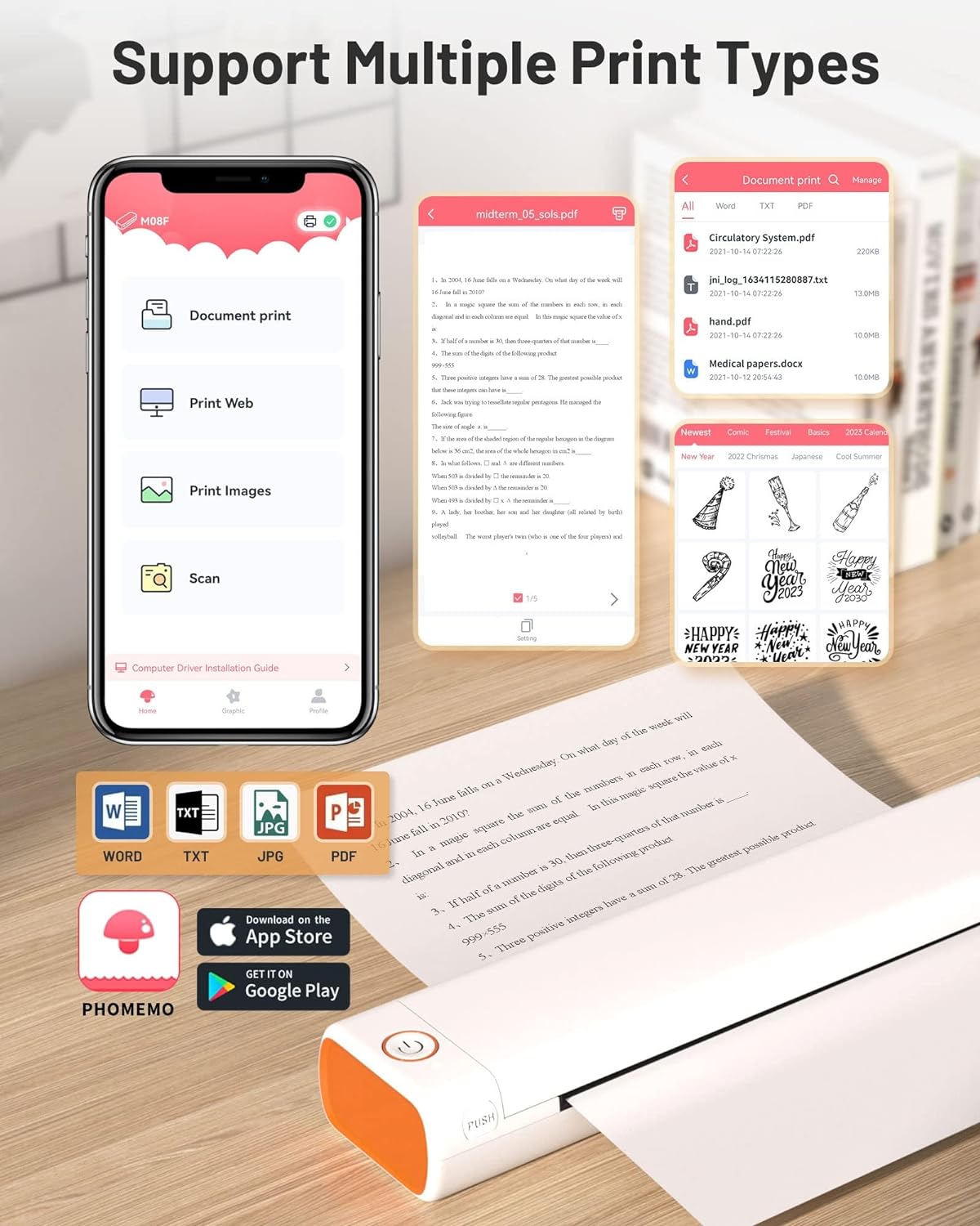 Thermal Portable Bluetooth Tattoo Stencil-Printer - Compact Inkless Printer for Phone & Laptop, M08F-Letter Portable Printers Wireless for Travel, Home Use, Vehicles, Office, School(8.5" X 11" Paper)