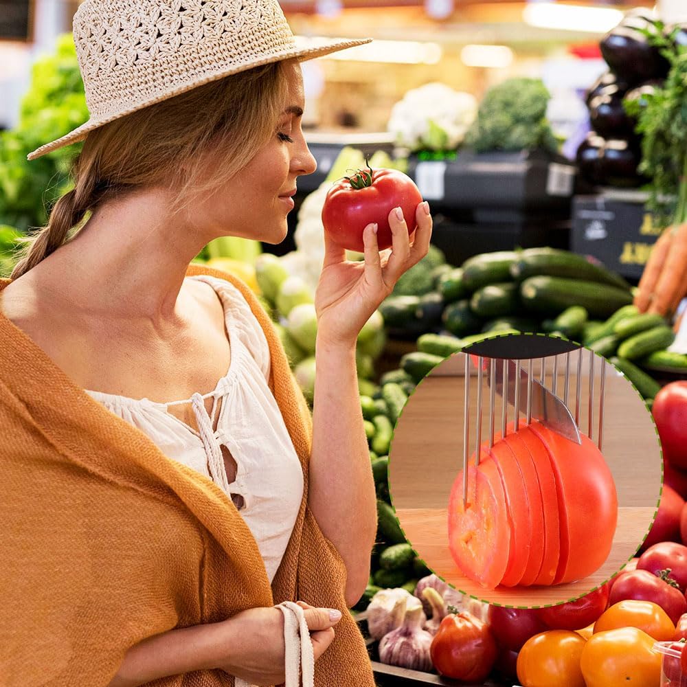 Stainless Steel Onion Slice Holder, 2024 Premium Fruit Egg Slicer Onion Pin Slicer Loose Meat Pin, Multifunctional Slice Fixing Artifact Kitchen Gadgets for Lemon Potato (2)