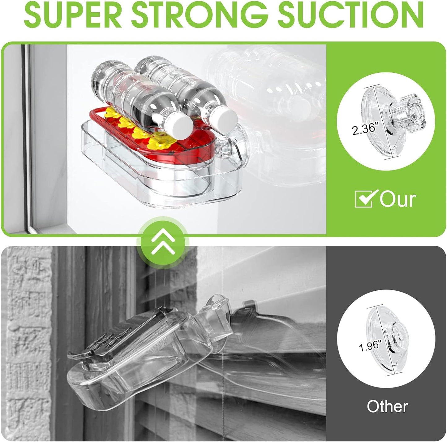 2 Pack Window Hummingbird Feeder, Strong Suction Cup Hummingbird Feeder with 4 Feeding Ports, Easy to Clean and Refill Plastic Humming Bird Feeder, 10oz