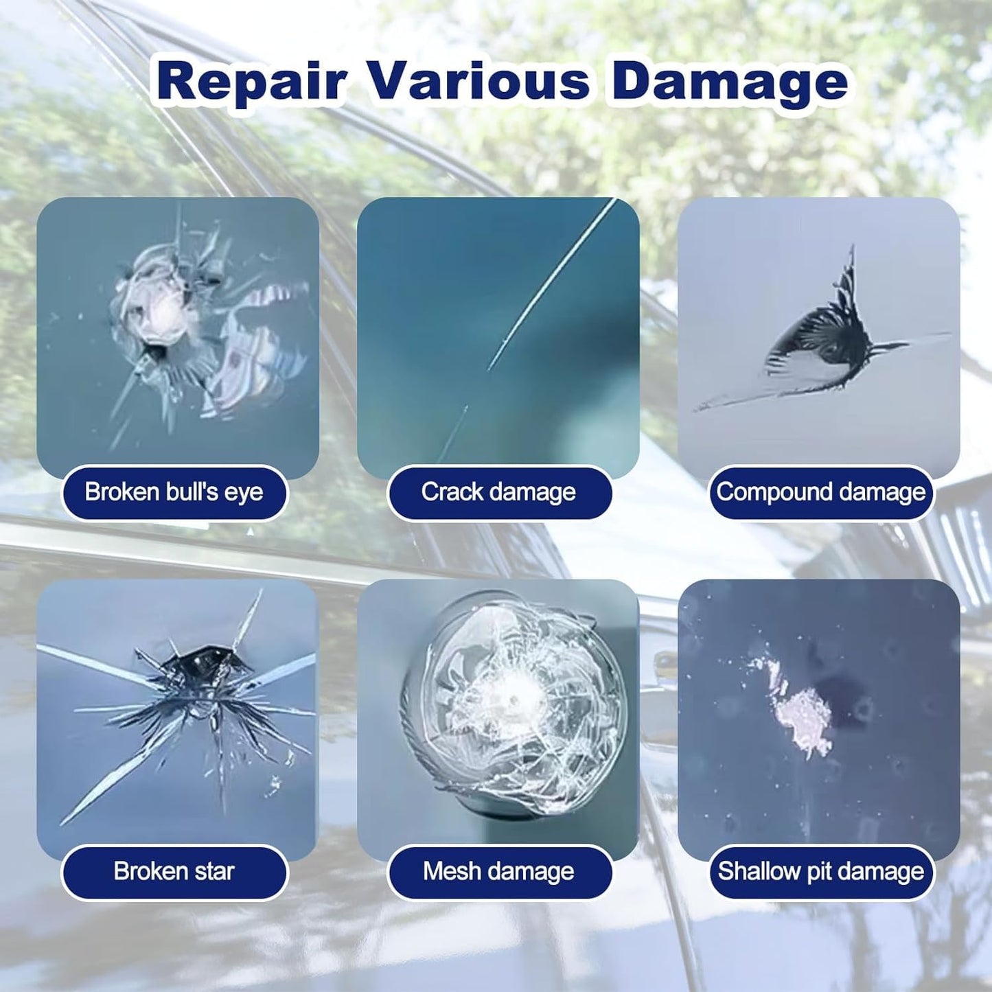 Windshield Repair Kit for Chips and Cracks, Nano Glass Repair Fluid with Enhanced Injection Head, 4 Pack Windscreen Crack Repair Kit to Repair Scratches, Cracks, and Star-Shaped Crack, Black