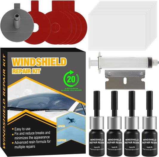 Windshield Repair Kit for Chips and Cracks, Nano Glass Repair Fluid with Enhanced Injection Head, 4 Pack Windscreen Crack Repair Kit to Repair Scratches, Cracks, and Star-Shaped Crack, Black