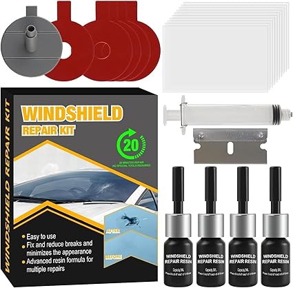 Windshield Repair Kit for Chips and Cracks, Nano Glass Repair Fluid with Enhanced Injection Head, 4 Pack Windscreen Crack Repair Kit to Repair Scratches, Cracks, and Star-Shaped Crack, Black