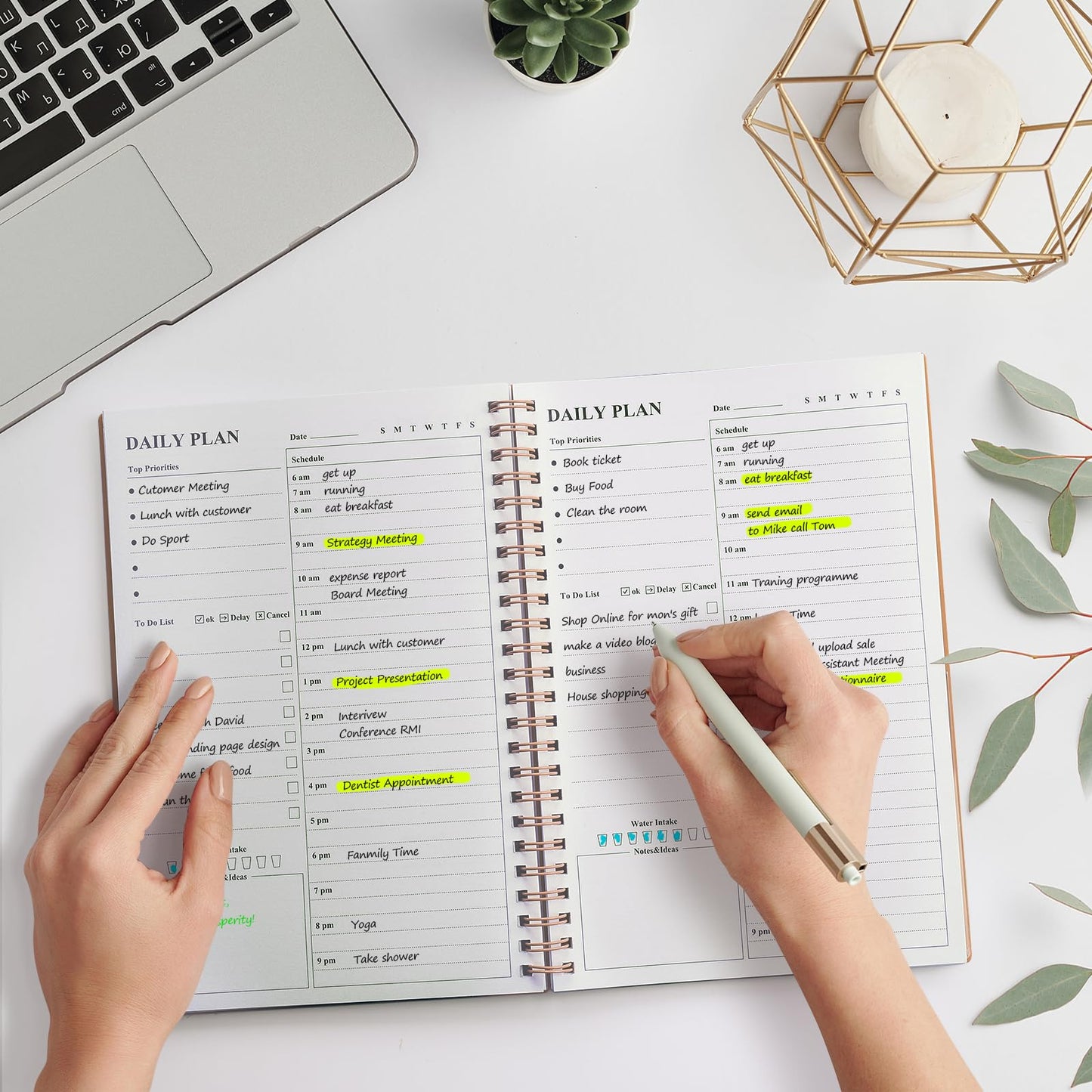 Daily Planner Undated, Asten To Do List Notebook Hourly Schedules Spiral Appointment Planner for Men and Women,PVC Hardcover,Elastic Closure, Inner Pocket 8.3" x 5.8"