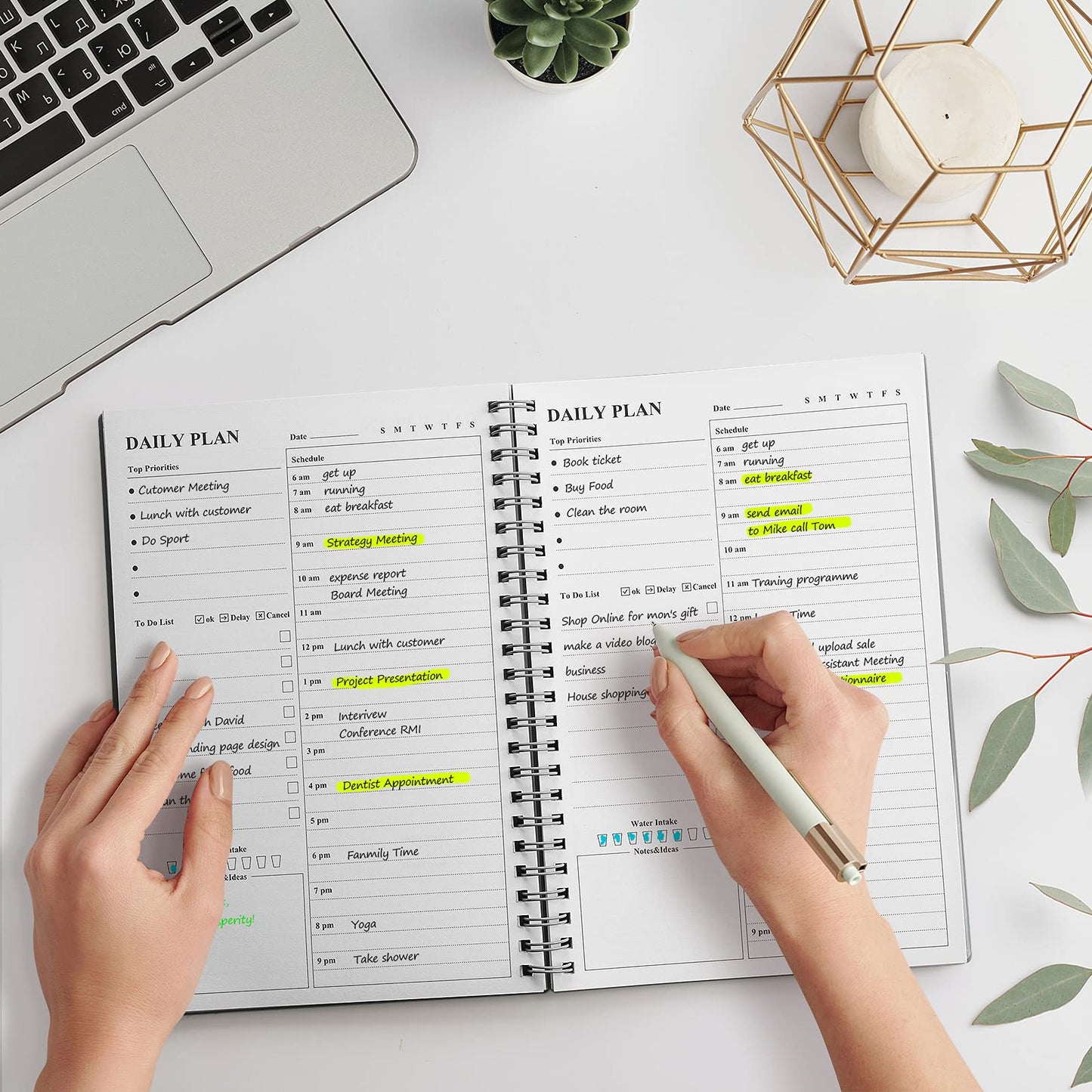 Daily Planner Undated, Asten To Do List Notebook Hourly Schedules Spiral Appointment Planner for Men and Women,PVC Hardcover,Elastic Closure, Inner Pocket 8.3" x 5.8"