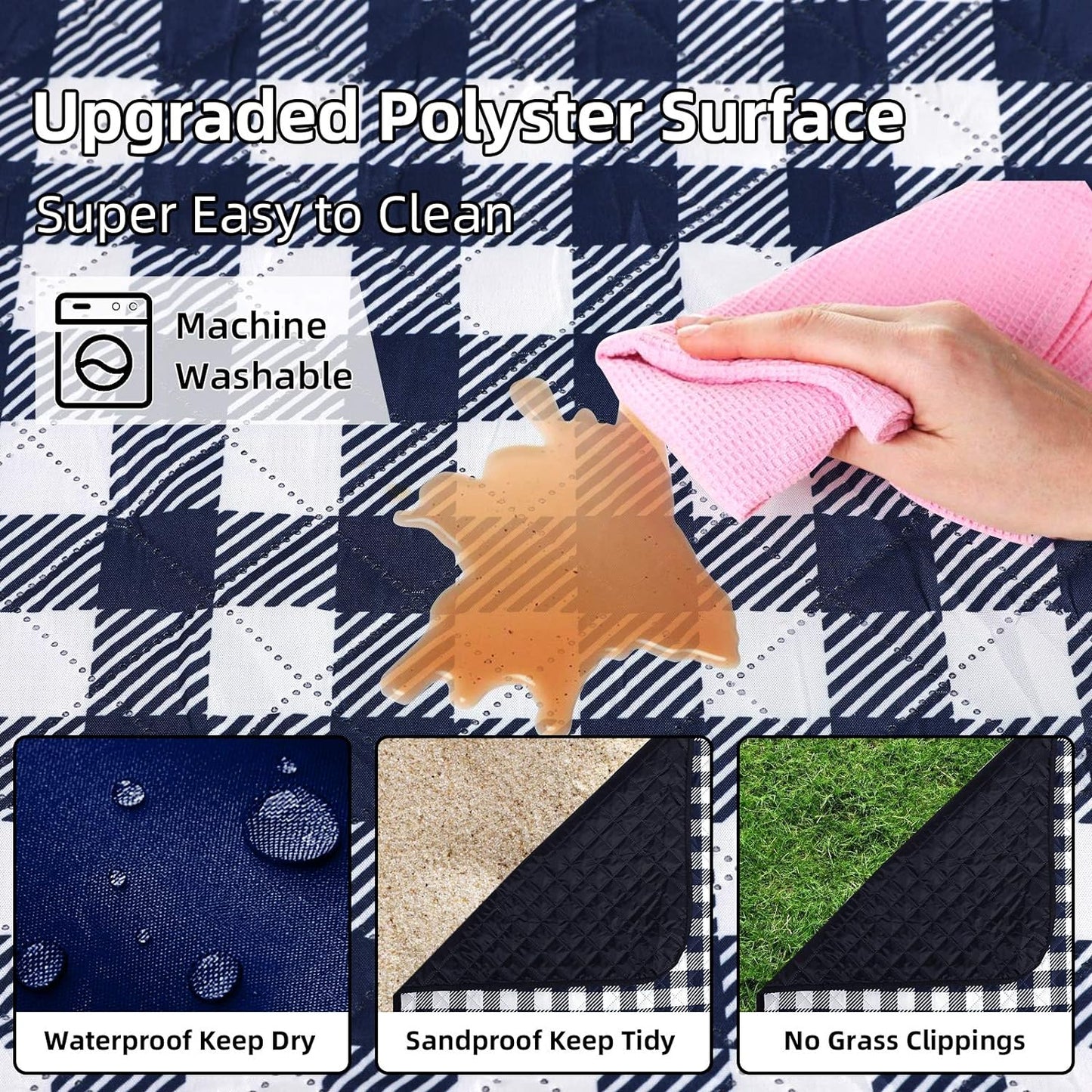 Picnic Blankets Machine Washable, 80''x80'' Extra Large Waterproof Sandproof Foldable Compact Beach Blanket, Oversized XL Outdoor Mat for Spring Summer Camping, Park, Travel