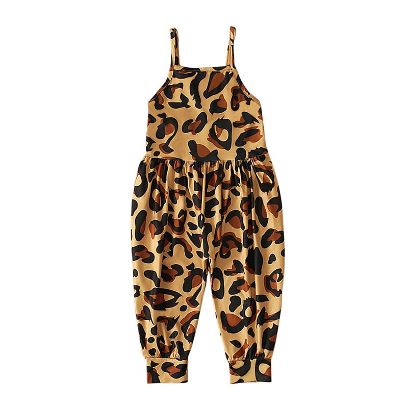 Toddler Girls Jumpsuit Leopard One Piece Strap Romper Summer Breathable Comfortable Outfits Kids Rompers Clothes