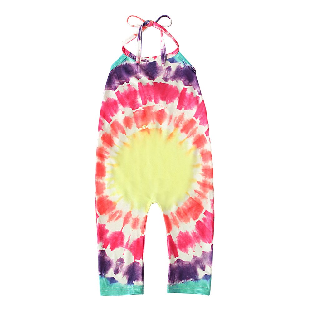 Summer Baby Girl Jumpsuit Sleeveless Bandage Tie Dye Printed One-piece Toddler Girl Overalls Jumpsuit For Girls Kids Dungarees
