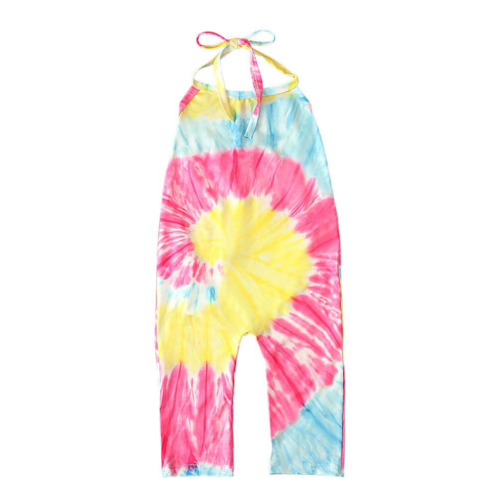 Summer Baby Girl Jumpsuit Sleeveless Bandage Tie Dye Printed One-piece Toddler Girl Overalls Jumpsuit For Girls Kids Dungarees