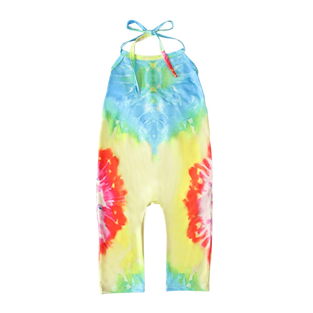 Summer Baby Girl Jumpsuit Sleeveless Bandage Tie Dye Printed One-piece Toddler Girl Overalls Jumpsuit For Girls Kids Dungarees