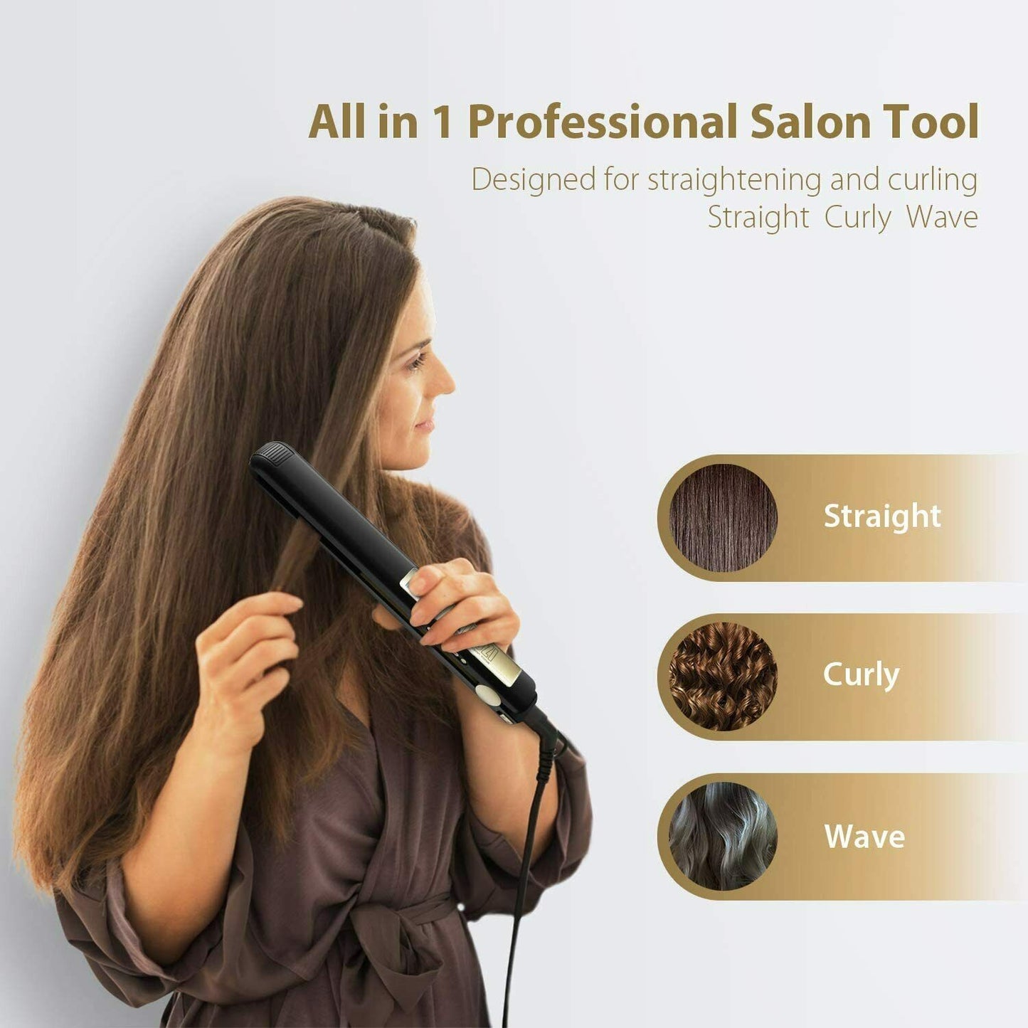 Professional Hair Striaghtener Titanium Dual Volotag Instant Heating Flat Iron 2 In 1 Hair Curler LCD Digital Display